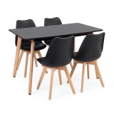 Set Sufragerie Leziter Silla 120 4+1 Negru - Masa 120cm MDF, 4 Scaune PP/PVC Tapitate