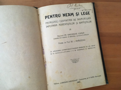 GH. COMSA-PENTRU NEAM SI LEGE.40CUVANTARI IMPOTRIVA ADVENTISTILOR SI BAPTISTILOR foto