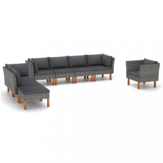 Gossi set mobilier gradina, 8 piese, gri, poliratan si lemn eucalipt