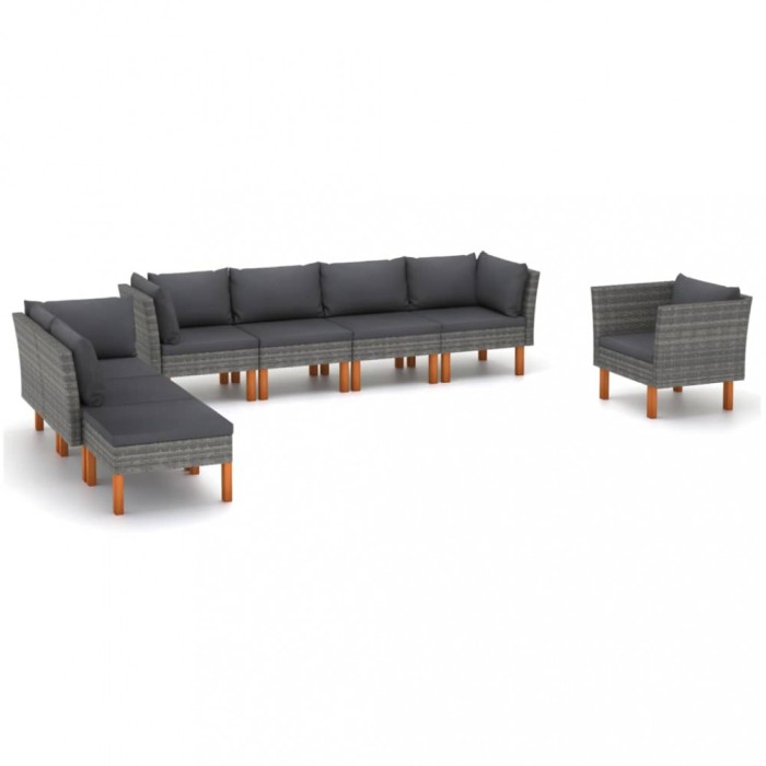 vidaXL Set mobilier grădină, 8 piese, gri, poliratan și lemn eucalipt 3082086