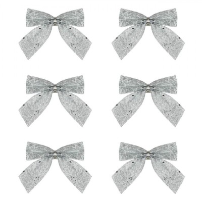 Set Fundițe Decorative Crăciun, Model 9x9.5cm, Culoare Argintiu, 6 Bucăți foto