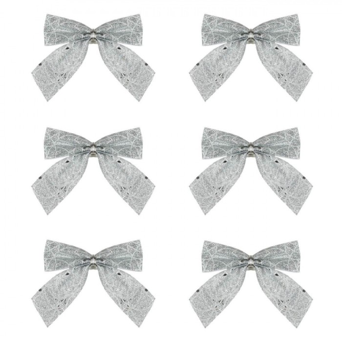 Set Fundițe Decorative Crăciun, Model 9x9.5cm, Culoare Argintiu, 6 Bucăți