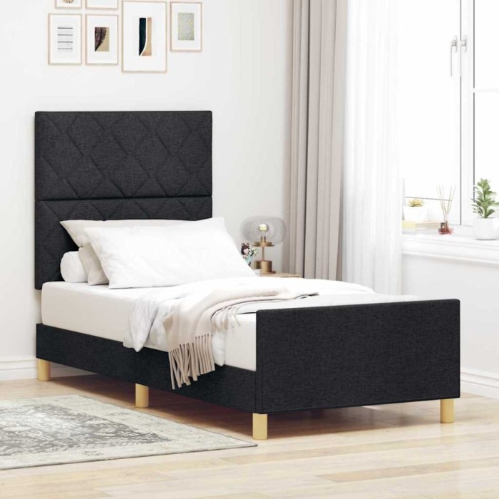 vidaXL Cadru de pat cu headboard Negru 90 x 200 cm țesătură