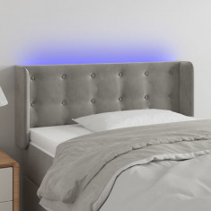 vidaXL Tăblie de pat cu LED, gri deschis, 103x16x78/88 cm, catifea