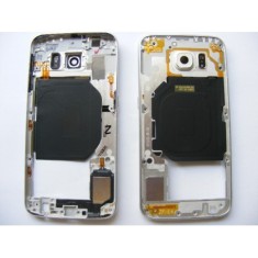 Carcasa Mijloc cu geam camera / blitz , Samsung G920 Galaxy S6 Alb Orig Swap.A