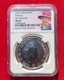 Moneda argint 1oz NGC MS69 Britannia 2 Pounds 2023 Regina Elisabeta II.