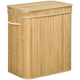 HOMCOM Coș Pliabil pentru Rufe cu 2 Compartimente, Capac Detașabil și M&acirc;nere, 54,2x35,2x59,5 cm, Natural | Aosom Romania