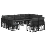vidaXL Set de canapele de exterior cu pernă 11 pcs Negru și Gri &icirc;nchis 3437573