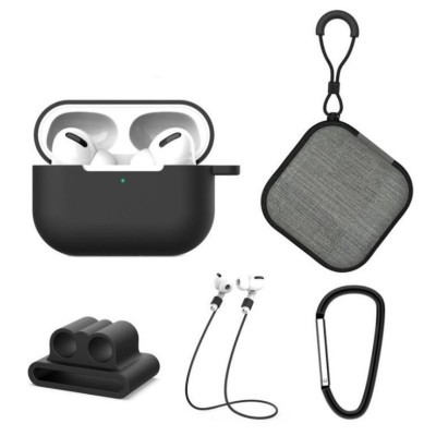 Set extins 5 in 1 pentru protectia castilor Apple Airpods Pro, culoarea negru foto