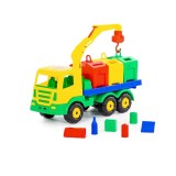 Masina Salubrizare Jucarie cu Macara si 3 Containere, 42cm, Plastic Robust, Jucarii Baieti, +3 Ani