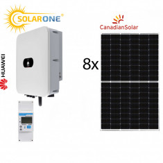 Kit sistem fotovoltaic 3 kW hibrid monofazat, invertor Huawei si 8 Panouri fotovoltaice Canadian Solar 375W