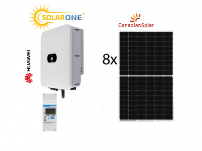 Kit sistem fotovoltaic 3 kW hibrid monofazat, invertor Huawei si 8 Panouri fotovoltaice Canadian Solar 375W foto