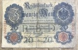 BNKSTR03DE Bancnotă Veche Germania 20 Mark 1907 (Reichsbanknote), Perioada Imperială, Vulturul German, Colecție / Numismatică