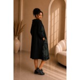Rochie neagra tip hanorac cu buzunare si imprimeu floral