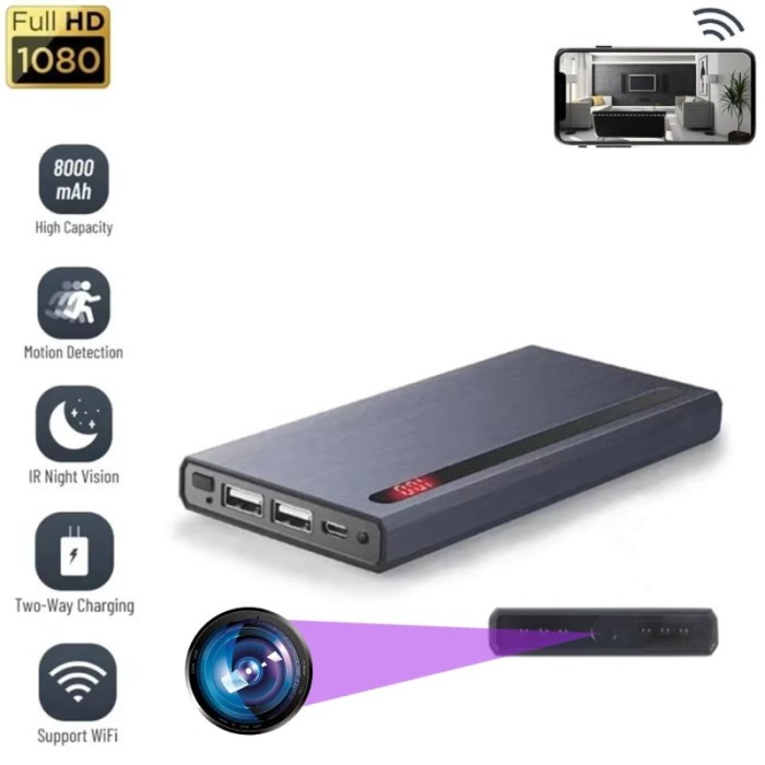 Baterie Externa /Power Bank, PB-H12 cu Camera Ascunsa WiFi, Incarcator Wireless