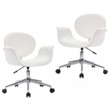 Scaune de bucatarie pivotante, 2 buc., alb, piele artificiala