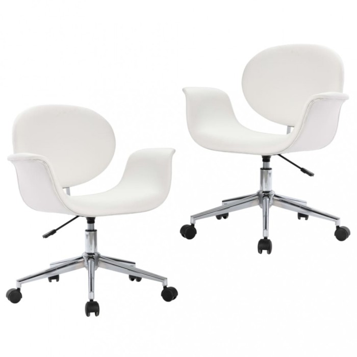 Scaune de bucatarie pivotante, 2 buc., alb, piele artificiala