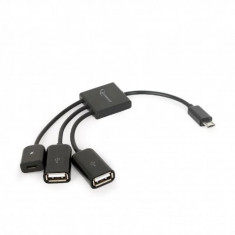 CABLU adaptor OTG GEMBIRD pt. smartphone Micro-USB 2.0 (T) la Micro-USB 2.0 (M) + USB 2.0 (M) x 2 13cm asigura conectarea telef. la o tastatura mouse