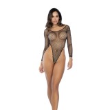 Bodysuit Fishnet cu Strasuri, talie inalta, maneci lungi, Mapale - Negru, S-L