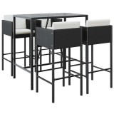 Cumpara ieftin Set mobilier bar de gradina cu perne, 5 piese, negru, poliratan