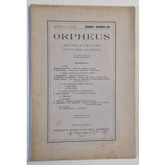 ORPHEUS , REVISTA PENTRU CULTURA CLASICA , NR. 6 , 1925