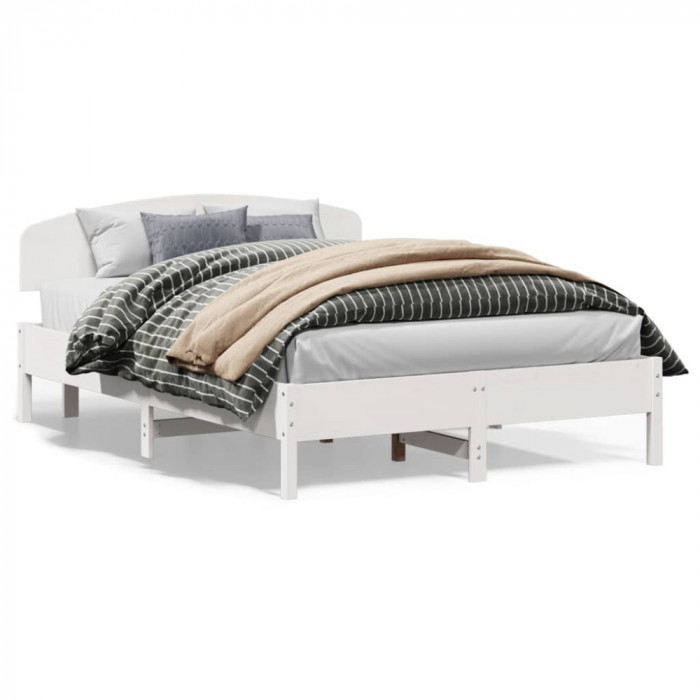 Cadru de pat cu tablie, alb, 150x200 cm lemn masiv pin GartenMobel Dekor