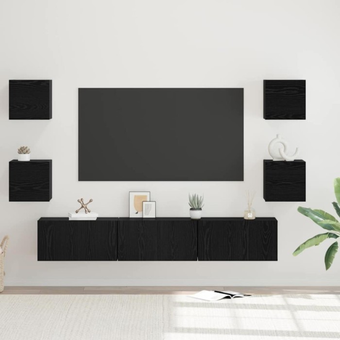 Set comodă TV 7 pcs Stejar negru Mediu 180 x 30 x 30 cm