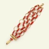 Cumpara ieftin Brățară Coral Roșu Natural Sardinia Argint 925 placat Aur, 5 Șiraguri, Ajustabilă 19-24cm, Damă, Made in Italy