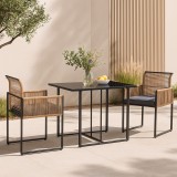 Set mobilier gradina 3 piese Accadia negru maro cu perne, masa dreptunghiulara, 2 scaune, terasa exterior