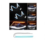 Set 2 Benzi LED DRL 60cm, Lumina Alba, Semnalizare Dinamica Galbena 12V, Auto