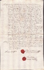 A3066N Contract de &icirc;mprumut bani, 1831, Maramureș, cu sigilii &icirc;n ceară roșie, act &icirc;n limba maghiară