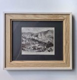 Vedere generala a orasului Iasi cu Catedrala Mitropolitana (Vue d'Iassy), litografie ca. 1850, gravura - gravor posibil J. Rey, 29 x 24 cm cu rama