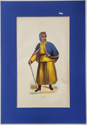 TUBETER ( TURBAN - JAVA DE EST , PERSONAJ IN COSTUM TRADITIONAL ) , GRAVURA COLORATA MANUAL , 1853 foto