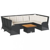 Cumpara ieftin Set mobilier de gradina cu perne, 7 piese, negru, poliratan