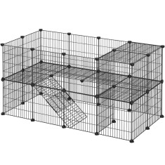 SONGMICS Tarc metalic pentru rozatoare sau alte animale mici, 2 nivele, modular, 143x73x71cm, negru Household NewTrend