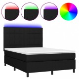 Cumpara ieftin Pat cu arcuri, saltea si LED, negru, 140x190 cm, textil