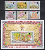 Jersey 2002 - Centenarul Festivalului Bătăliei Florilor, Serie + Colita, MNH, Nestampilat