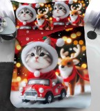 Cumpara ieftin Lenjerie Pat De Craciun O Persoana Albaris Cr064, Bumbac, 4 Piese, Cu Elastic, Imprimeu