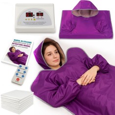 Termocuverta tip Sauna cu Maneci si Gluga si Doua Zone Infrarosu, LINOMAG&reg;, 10 Folii Impachetari, Ardere Grasimi, Relaxare, Detoxifiere, 35&deg;C-80&deg;C, Mo