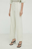 Samsoe Samsoe pantaloni Zuri femei, culoarea bej, drept, high waist