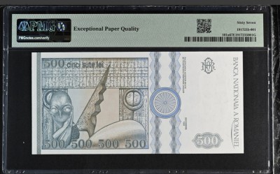 500 lei 1992 PMG67 FILIGRAN FATA UNC bancnota gradata foto