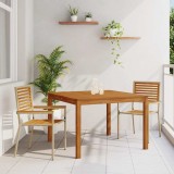 Set Masa Gradina vidaXL 3 Piese Bej 110x110x75cm Lemn &amp; Plastic, Stivuibil, Rezistent UV
