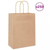 vidaXL Pungi de h&acirc;rtie 250 buc cu m&acirc;nere maro 21x11x28 cm