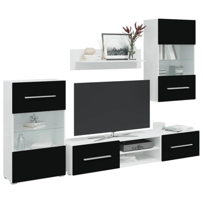 vidaXL Set mobilier comodă TV de perete, 5 piese, iluminare LED, negru foto