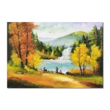 Tablou cu pescari pictat manual, Fir intins, 70x50cm ulei pe panza, Constatin Feraru