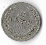 Moneda 25 cents 1968 - Liberia, Africa, Cupru-Nichel