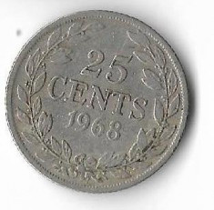 Moneda 25 cents 1968 - Liberia foto