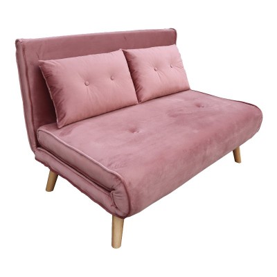 Canapea extensibila Josuane cu 2 locuri catifea mar putred lemn, Natural 117x80x81cm foto