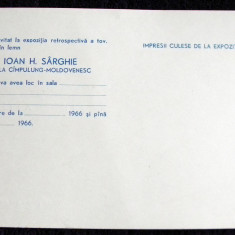 1966 Invitație Expozitia retrospectiva a sculptorului Ioan H. Sârghie, Campulung