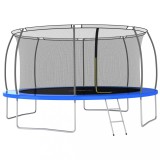 Trambulina Rotunda vidaXL 460cm, Plasa Siguranta, Scara, Copertina, Max 150kg, Gri/Negru/Albastru